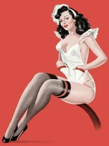 Poster - Vintage Pin-Up Girl Brunette Maid Mid-Century Illustrated, 4 Sizes - Photo 1 sur 20