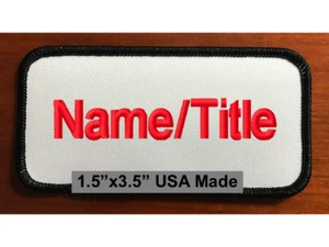 Maßgeschneiderter personalisierter bestickter monogrammierter Name/Titel Aufnäher weiß/BK 1,5""x3,5 - Bild 1 von 5
