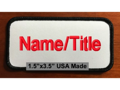 Custom Personalized Embroidered Monogrammed Name/Title Patch White/BK 1.5"x3.5". - Image 1 of 4
