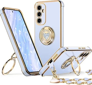 Samsung Galaxy S24 FE Case with Double Ring Bling Luxury Protective Heart - BLUE - Picture 1 of 5
