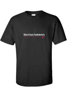 British Airways Vintage White Red Logo England Airline Black Cotton T-Shirt - Picture 1 of 3