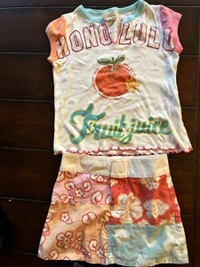 PIXIE ET CIE Petit Patapon 5-6 Girls 100% Cotton Tshirt And Skirt Outfit Hawaii - Picture 1 of 4