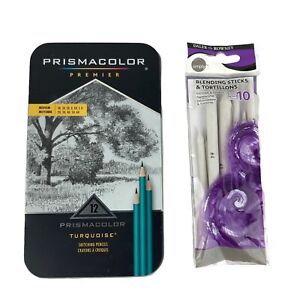 Prismacolor Premier 12 Turquoise Sketching Pencils Medium lead w/ Blending Stick