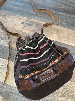 ALIENTO DESIGNS Woven Bucket Bag Drawstring Hand Made in BOLIVIA HIPPIE BOHO - Image 1 of 4
