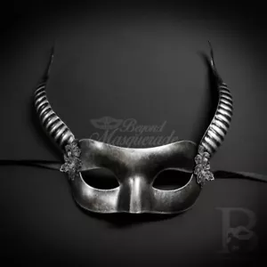 Horn Fairy Masquerade Mask Silver M4774 - Picture 1 of 5