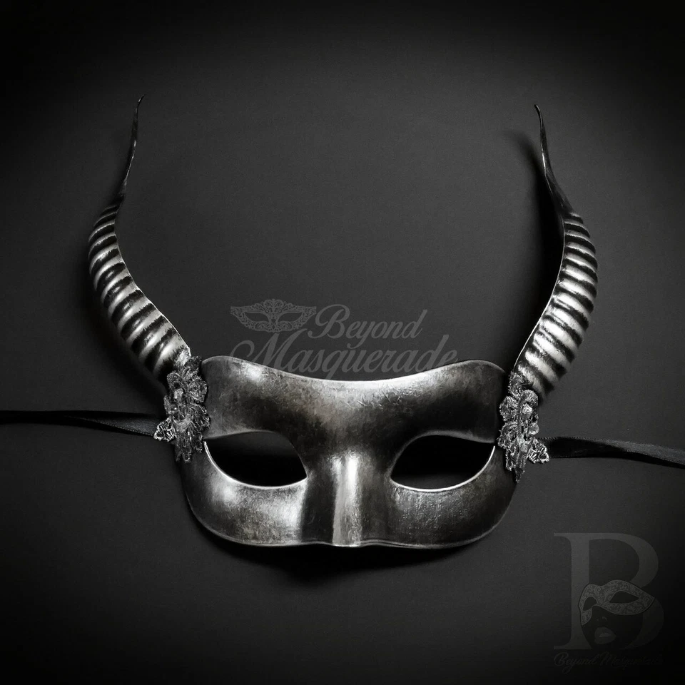 Horn Fairy Masquerade Mask Silver M4774 - Image 1 of 4