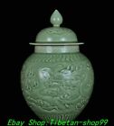 9.8'' Qianlong Marked Green Glaze Porcelain Dragon Loong Pattern Crock Pot Jar