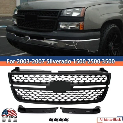 Matte Front Upper Grille For 2003-2007 Chevy Silverado 1500 2500 HD 3500 Pickup - Изображение 1 из 4