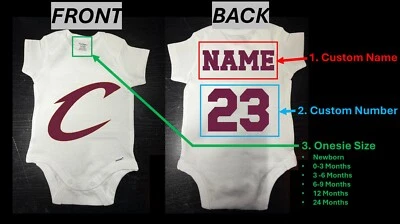 Camiseta Traje Personalizada Cleveland Cavaliers Cavs Bebé Recién Nacido Infantil 0-3 6-9 Meses Foto 1 de 4