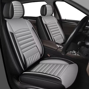 For JEEP Compass 2018-2024 Car 5 Seat Covers Cushion Pad Fuax Leather Black&Gray - Picture 1 of 7