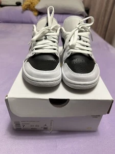 Size 7 - Jordan 1 Low Panda White/White/Black W - Picture 1 of 3