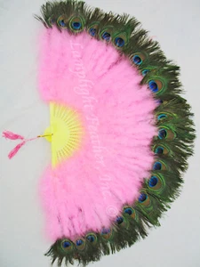 Candy Pink Marabou Peacock Feather Fan 28" x 15" per each - Picture 1 of 2