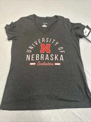 University of Nebraska Cornhuskers Women’s V-Neck T-Shirt Charcoal Heather M NWT - Image 1 of 4