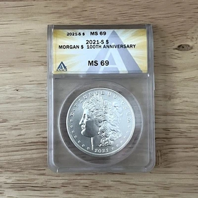 2021 "S" Morgan Silver $1 - MS 69 ANACS - 100th Anniversary ~ with COA & OGP - Image 1 of 3