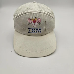 Vintage IBM Pink Panther Mütze Kappe Druckknopflasche weiß Promo Cartoon Computer Herren 90er - Bild 1 von 13