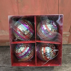 NEW In Box Holiday Time 4 Pack Disco Ball Pastel Color Christmas Tree Ornaments  - Picture 1 of 7