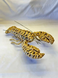 Vtg Seagrass & Metal Lobster Sculpture 14” Beach Coastal Nautical Decor - Picture 1 of 6