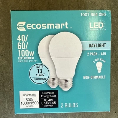 2-Pk) Ecosmart LED Light Bulb 3-Way 40/60/100W 1001654090 - Image 1 of 4