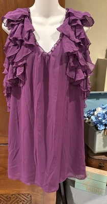 Vestido GO INTERNATIONAL - Lindo Mini Hasta la Rodilla Púrpura Flutter Pullover Talla 14 Foto 1 de 4
