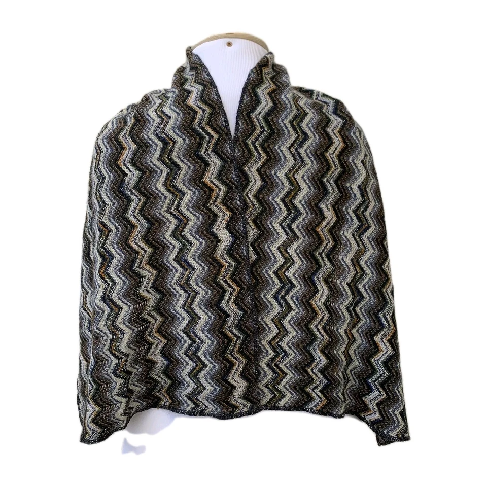 Шерстяной шарф Missoni 25 x 17 дюймов - зигзагообразный трикотажный узор - роскошный итальянский дизайн #A107 - Изображение 1 из 2