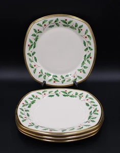 SET OF 4 LENOX HOLIDAY DIMENSION 8 3/4" SQUARE SALAD ACCENT LUNCHEON PLATES - Picture 1 of 5
