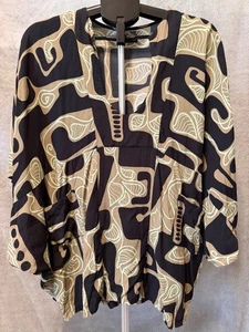 Blusa Manuheali'i Hawaiana Geométrica Abstracta Top Gran Tamaño Boho Bolsillos 52x29 - Imagen 1 de 11
