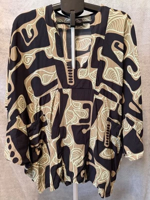 Manuheali'i Hawaiian Geometric Abstract Top Oversized Boho Blouse Pockets 52x29 - Image 1 of 4