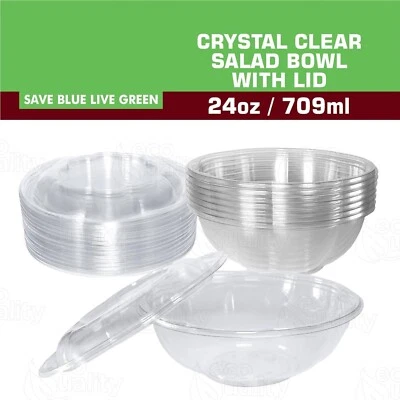 Paquete de 25 - 24 OZ. Ensaladeras de plástico transparente con tapas herméticas sin BPA Foto 1 de 4