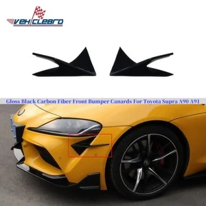 Gloss Black Carbon Fiber Front Bumper Canards For Toyota Supra A90 A91 - Picture 1 of 4