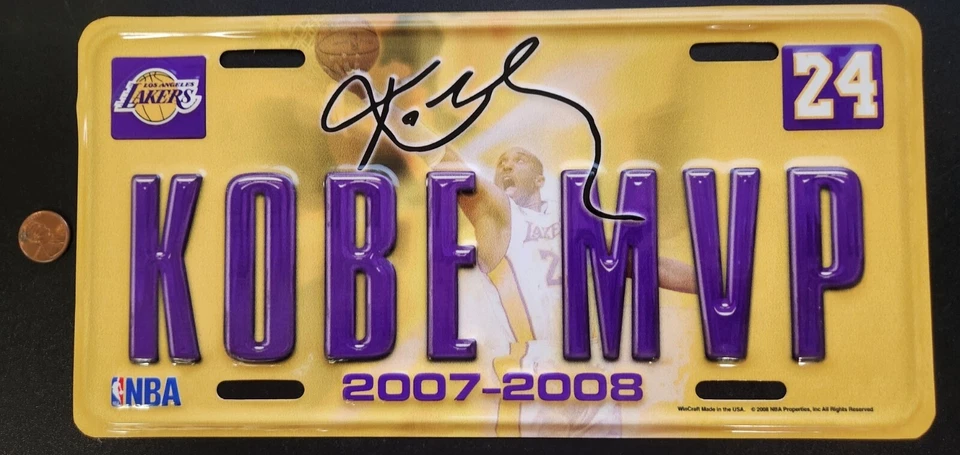 Kobe Bryant MVP 2007 2008 Metal License Plate Los Angeles Lakers New Old Stock - Image 1 of 3