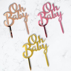 Acrylic Cake Topper for Baby Shower Birthday Party Oh Baby Age Rose Gold Silver - Picture 1 of 25