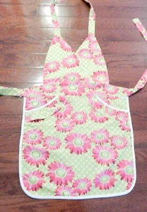 Delantal Bib Verde Lima Rosa Caliente Floral Bolsillos con Volantes Corbata ElizabethW - Imagen 1 de 9