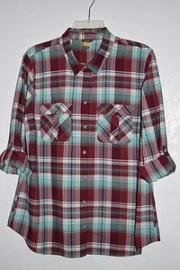 Eddie Bauer Women XL Top Roll Tab Sleeve Camp Shirt Outdoor Hiking Nylon Plaid - Picture 1 of 21