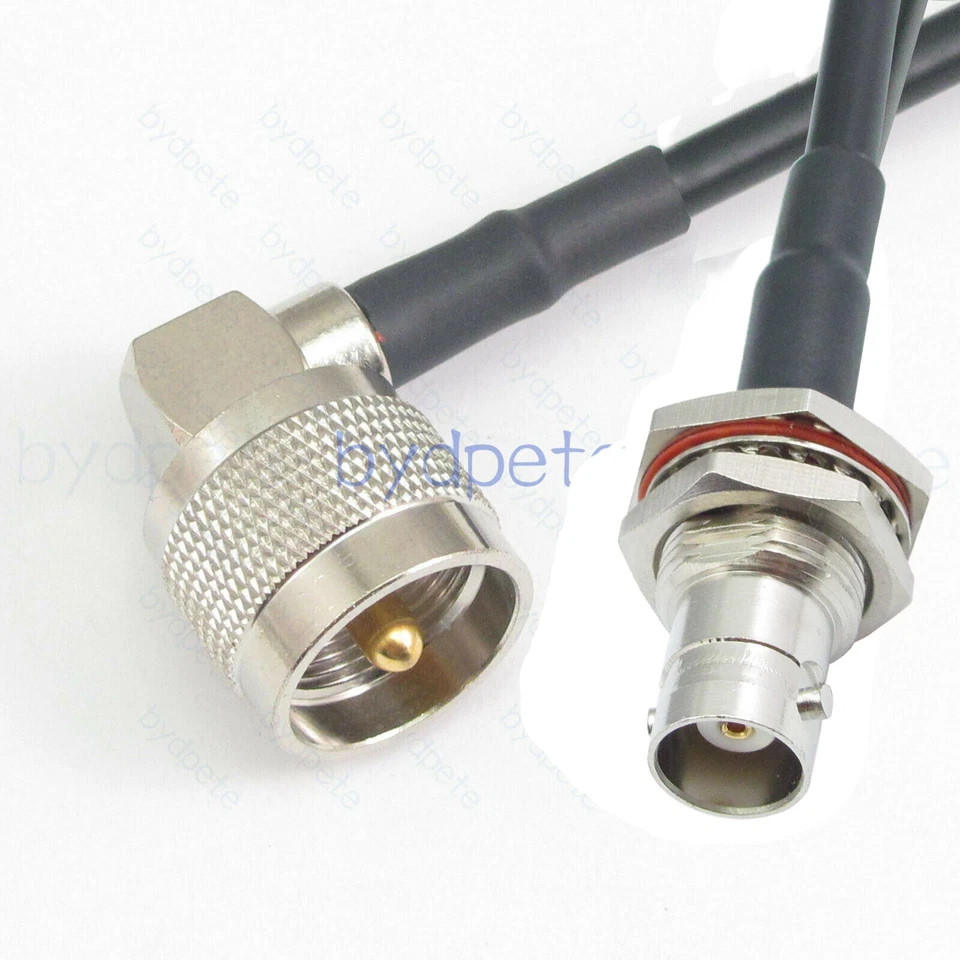 BNC female bulkhead to PL259 UHF male right angle RG58 Coaxial Cable Coax Kable - Image 1 of 4