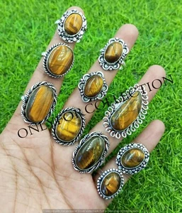 Tiger's Eye Gemstone 925 Sterling Silver Plated Wholesale Designer Rings Lot - Picture 1 of 3