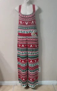 Born Famous Christmas Overalls Romper Fair Isle Wide Leg Buttons Size XL 5414 - Picture 1 of 13