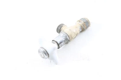 Ancien Robinet En Laiton Avec Poignée En Porcelaine Vintage - Photo 1/4