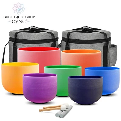 CVNC 432Hz 6-12" 7pcs Colored Crystal Singing Bowl Set Chakra Sound Heal Reiki - Image 1 of 4