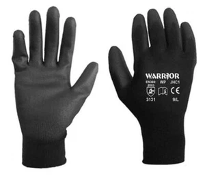 Warrior Black Durable PU Coated Safety Work Gloves Builders Gardening Mechanic - Picture 1 of 1