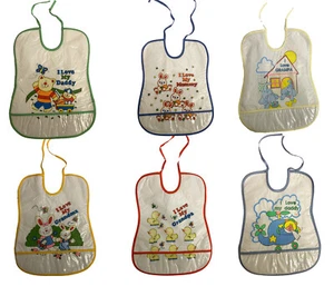 1-8 Assorted Large Tie Back Bibs I love Mummy Daddy Feeding Bib PVC Plastic Lot - Picture 1 of 14