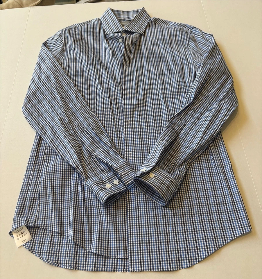 Camisa de vestir Michael Kors para hombre 15,5 32 33 calce ajustado azul blanco negro guinga a cuadros Foto 1 de 1