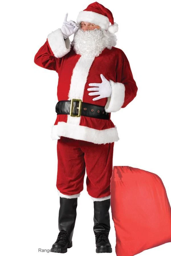 Disfraz completo de Papá Noel con barba, peluca, cinturón, bolsa de juguete abrigo profesional gafas traje Foto 1 de 4