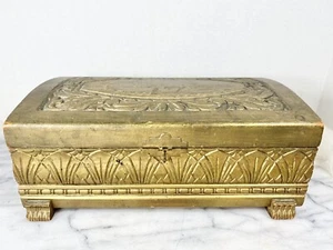 Vintage Carved wood Box jewelry dresser trinket Gold Gilt Ornate Art Deco Footed - Picture 1 of 12