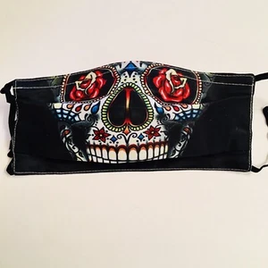 Sugar Skull Face Mask, Black, adjustable, nose guard, filter pouch, 2 filters - Picture 1 of 3
