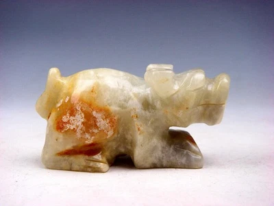 Antigua escultura tallada en piedra de jade de nefrita agachado Foo perro león #08062306 Foto 1 de 4