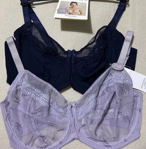 M&S HARVEST EMBROIDERY 2PACK UNDERWIRED BALCONY BRA SET In LILAC/NAVY Size 38D - Picture 1 of 10