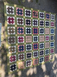 Vintage farmhouse QUILT Hole in the Barn Feed Sack Churn Dash 82” X 82” - Picture 1 of 18