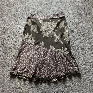 Vintage Y2K Kenneth Cole Silk Skirt Sz 12 Tiered Flare Floral Boho Hippy Paisley - Picture 1 of 5