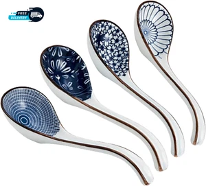 Keramik Suppenlöffel 4er Set, asiatischer Suppenlöffel Wonton, Nudelboden, 4 Stück - Bild 1 von 9