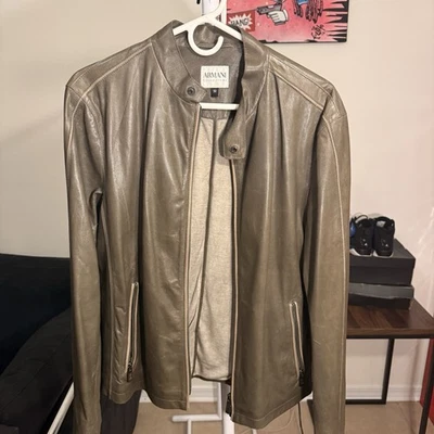 Armani Collezioni Men’s Leather Jacket Size 50 (US L) 100% Lambskin Moto Style - Image 1 of 4